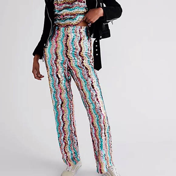 Free People Pants - Free people disco flare sequin high rise pants size 12